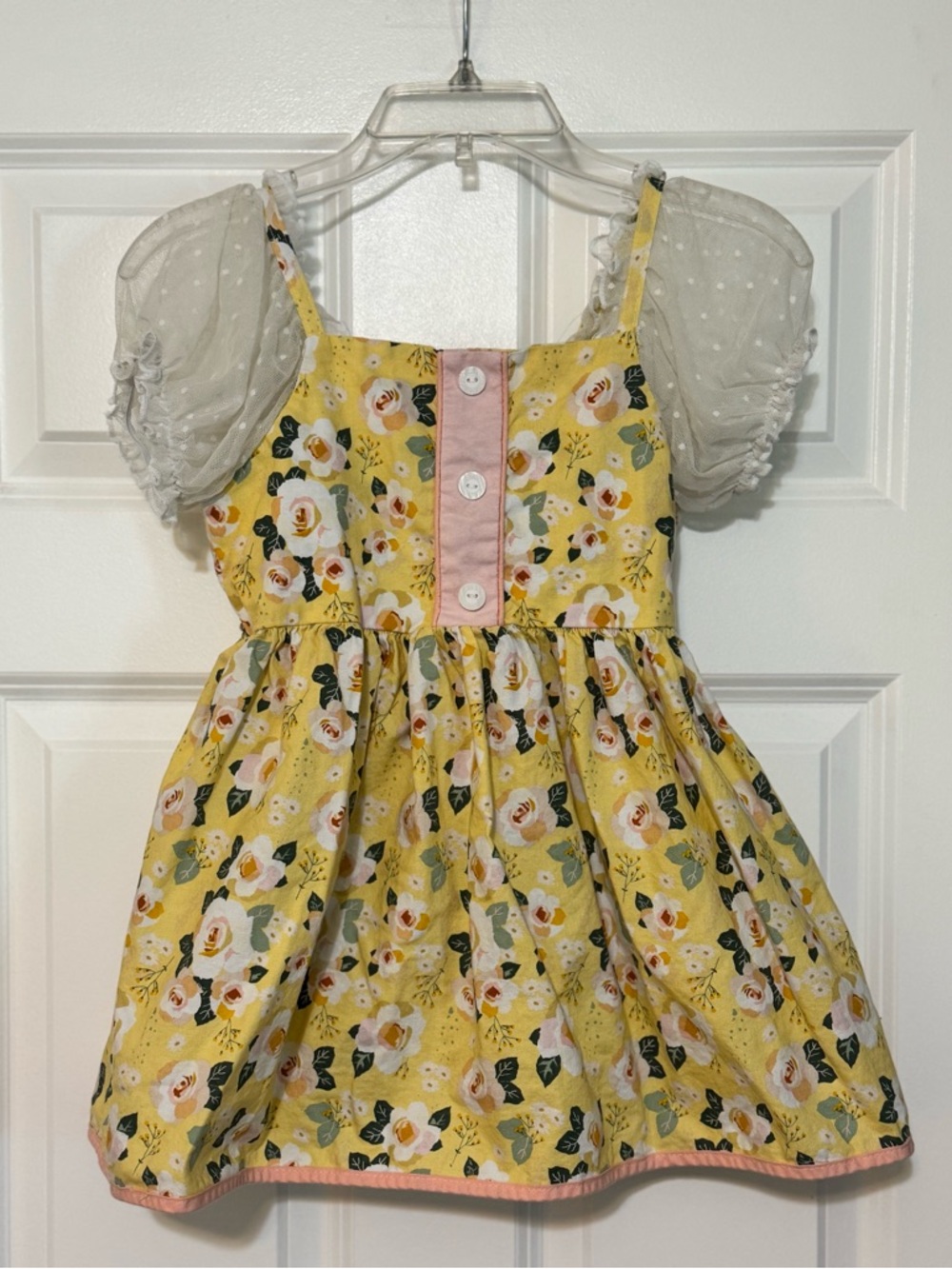 RicRac & Ruffles Bed of Roses Tunic Lace Sleeve Button Front Smocked Back Sz 8